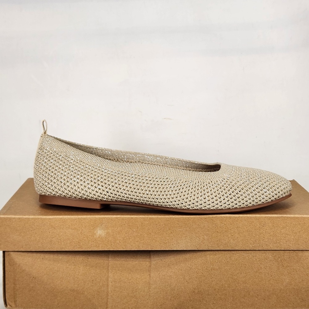 Lucky Brand Daneric Ballet Flats Womens Size 7.5 Natural Platinum Metallic Knit